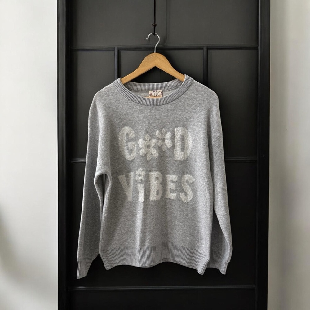 NWT Hippie Rose Gray White Good Vibes Sweater! Medium! NEW! - Picture 9 of 9